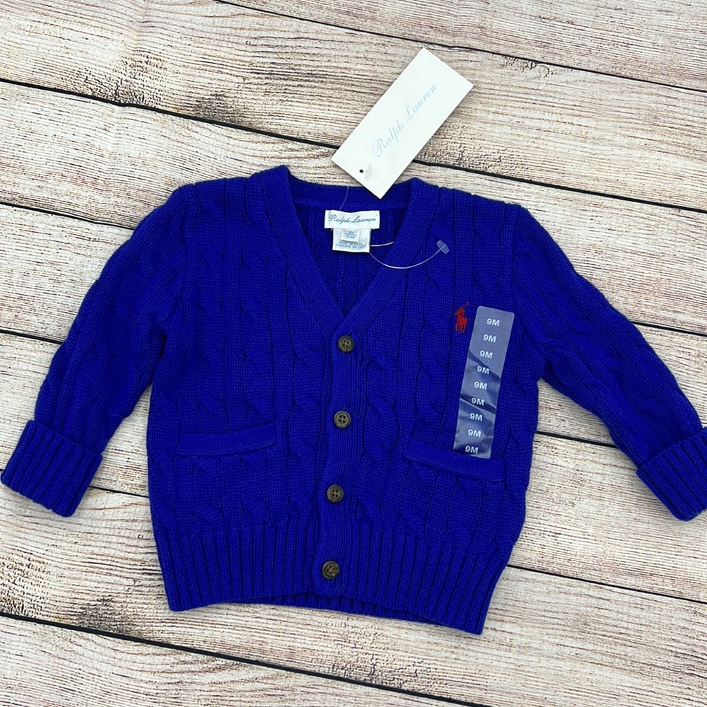 Ralph Lauren Blue Knit Sweater with Red Logo Sz 9M